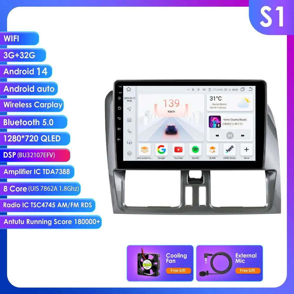 Volvo XC60 2008 - 2017 9" Android 14 Carplay Android auto wireless wifi bt gps 4g AUTMLM13