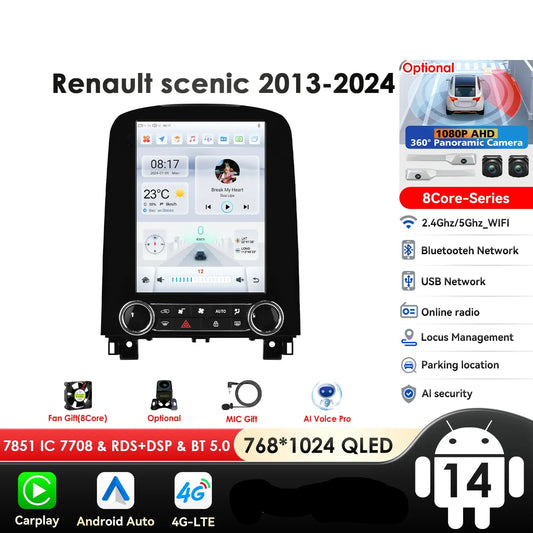 Renault Scenic 2013 - 2024 9,7" Android 14 Carplay Android auto wireless wifi bt gps 4g  AUTMXM05