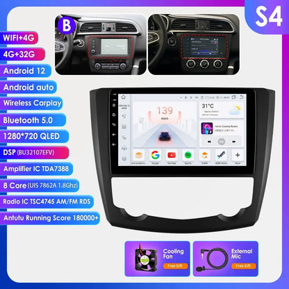 Renault Kadjar 2015-2019  9" Android 14 Carplay Android auto wireless wifi bt gps 4g AUTM83VU
