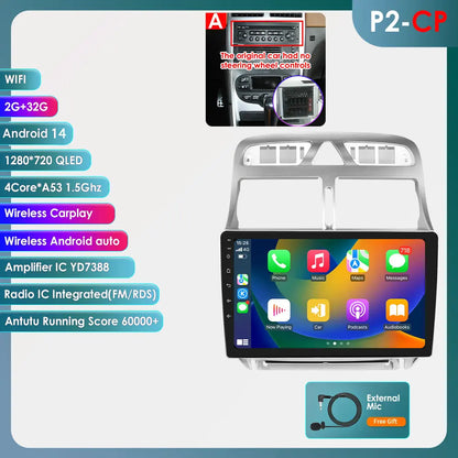 Peugeot 307 SW 307CC 307SW 2002 - 2013 9" Android 14 Carplay Android auto wireless wifi bt gps 4g AUTMRUTY