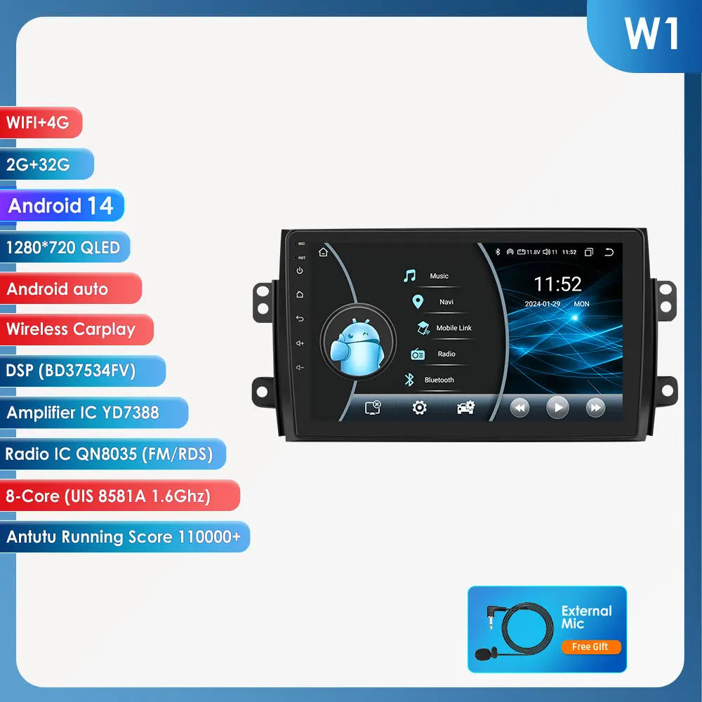 Suzuki SX4/Fiat 16 2005-2014 9" Android 14 Carplay Android auto wireless wifi bt gps 4g AUTMDSJD