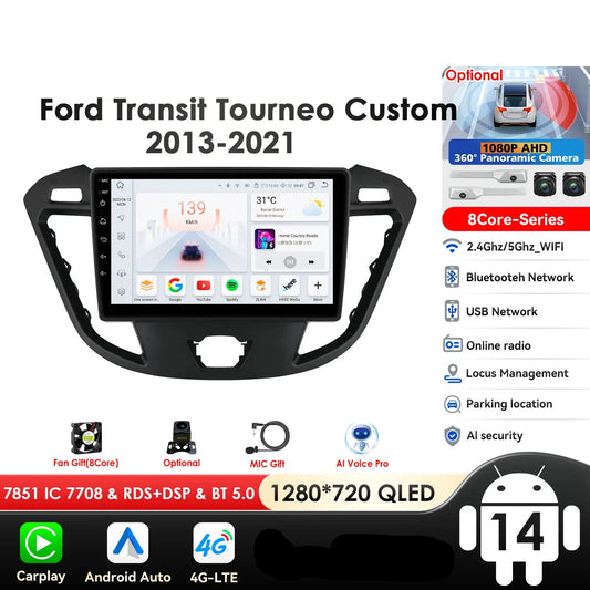 Ford Transit Tourneo Custom 2013-2021 9" Android 14 Carplay Android auto wireless wifi bt gps 4g  AUTMCWA3