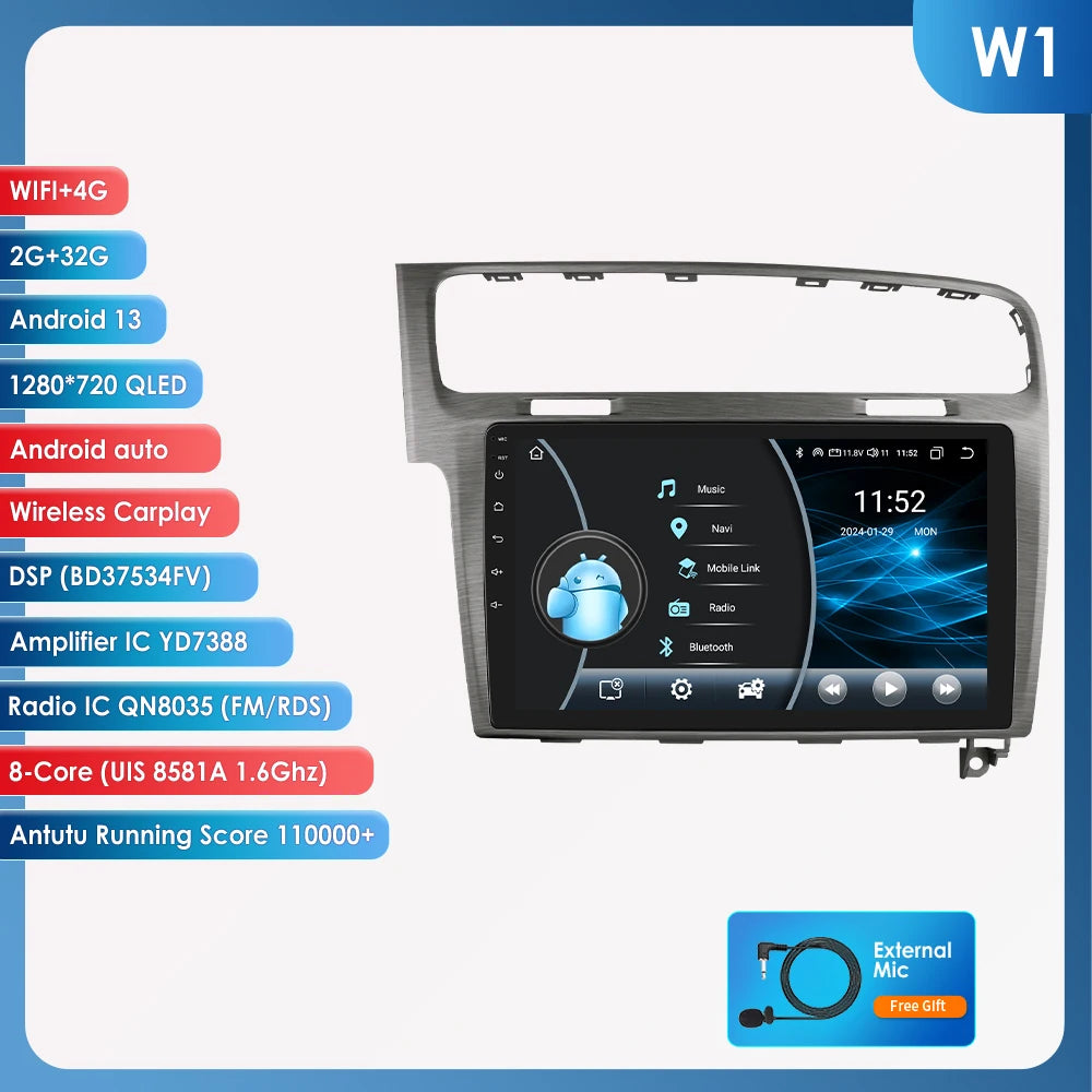 Volkswagen VW Golf 7 2013-2017 10,1"" Android 14 Carplay Android auto wireless wifi bt gps 4g  AUTMKDPF