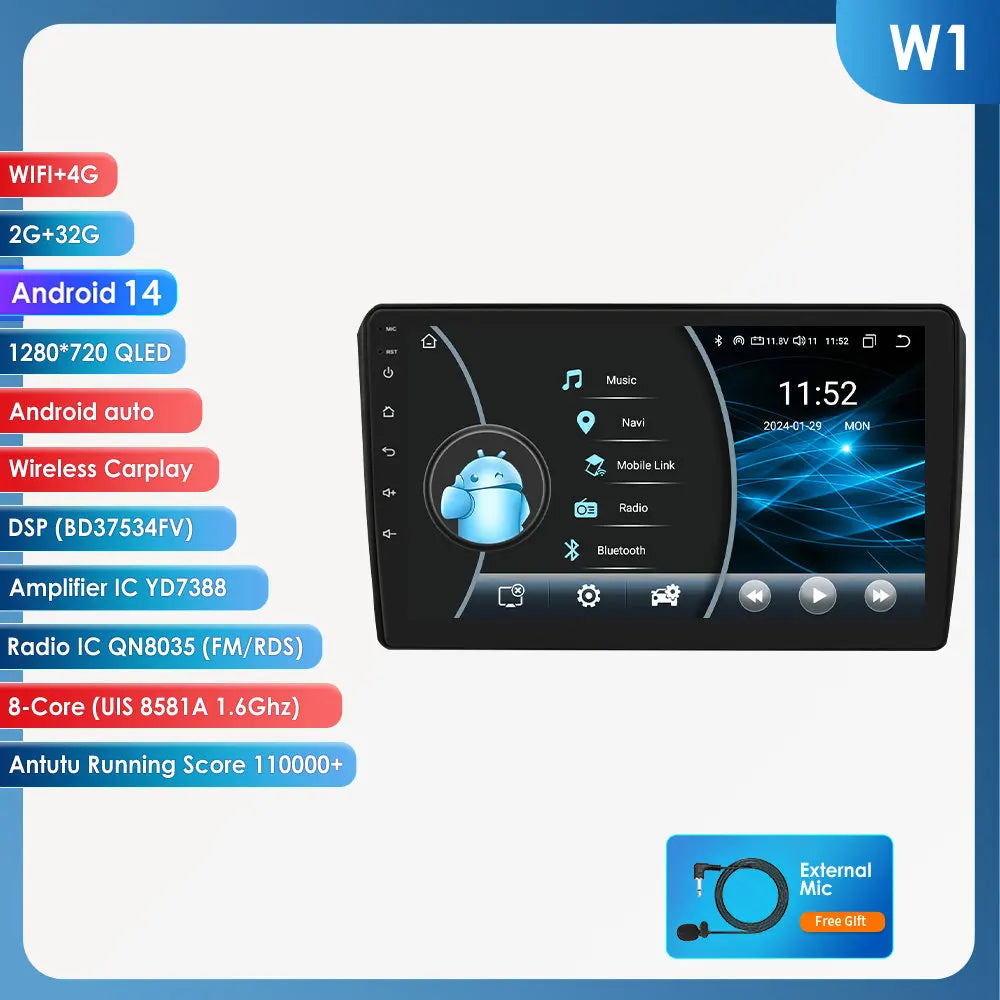 Audi RS3 Sportback A3 8P S3 2003-2012 9" Android 14 Carplay Android auto wireless wifi bt gps 4g  AUTMS8L6