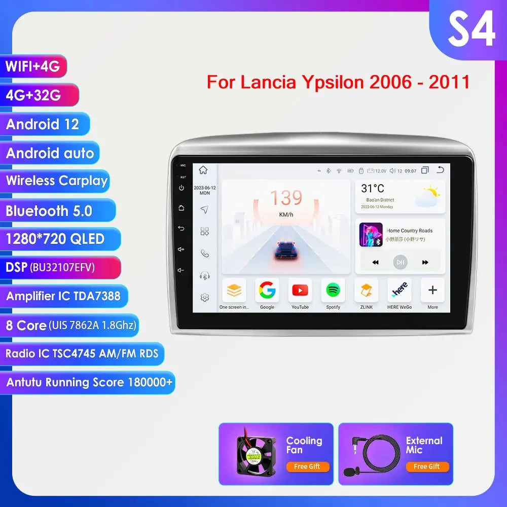 Lancia Ypsilon 2006 - 2011 9" / 10,33" Android 14 Carplay Android auto wireless wifi bt gps 4g  AUTMNYFZ