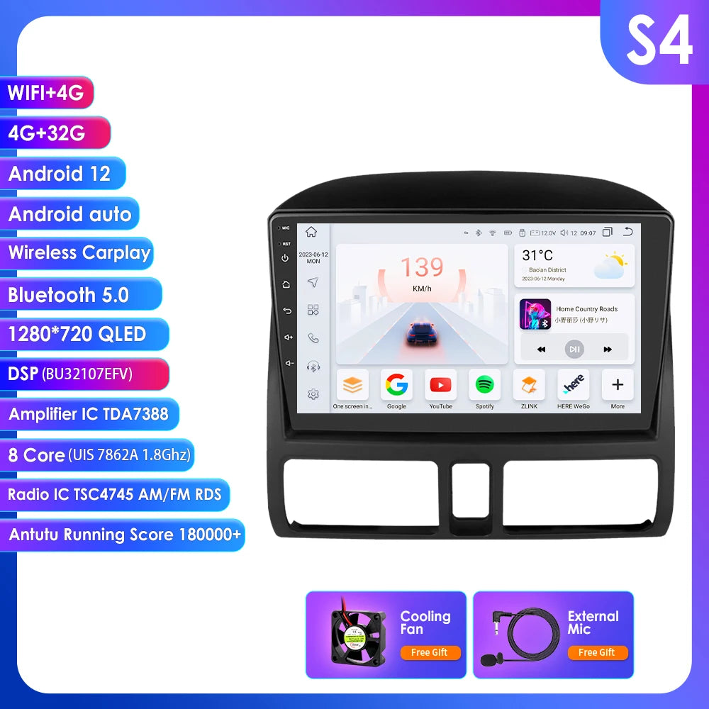 Honda CR-V   2001 - 2006 Android 14 9" Carplay Android auto wireless wifi bt gps 4g RDS AUTMDCRV1
