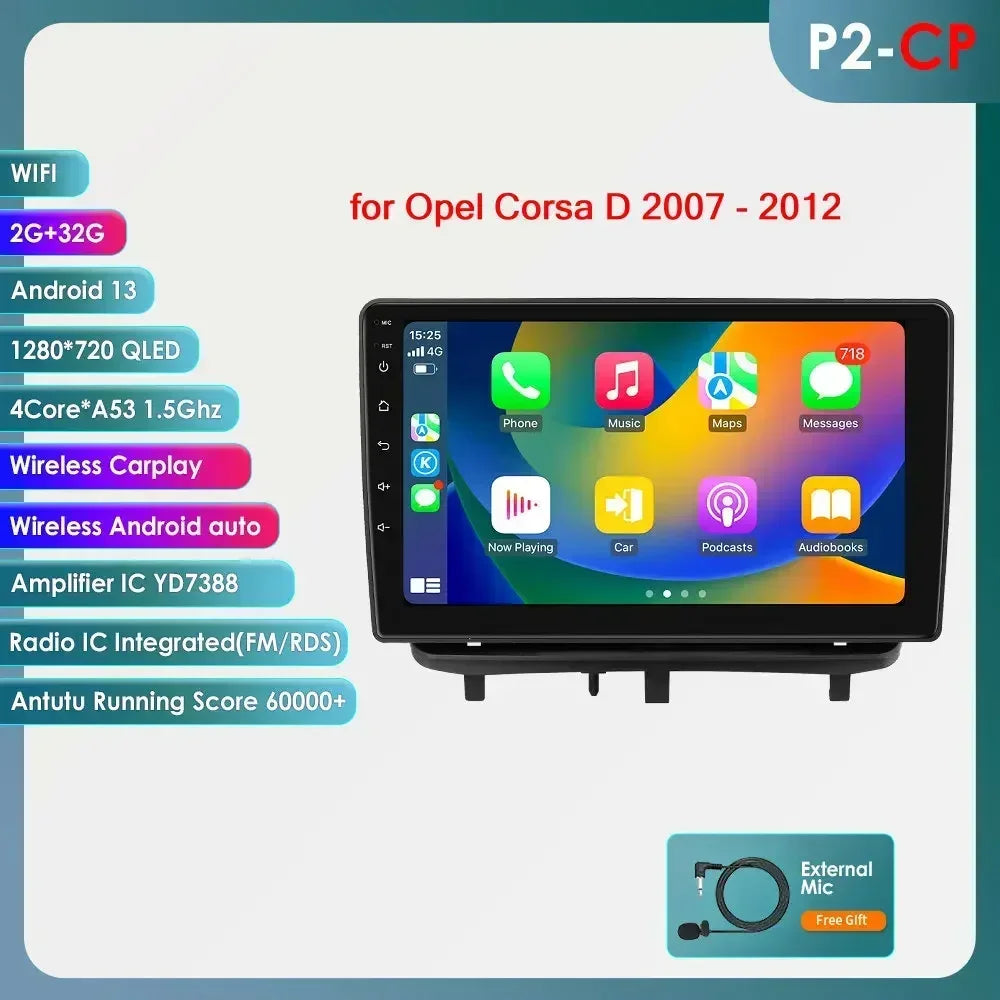 Opel Corsa D 2007-2012 Hatchback Van 9" Android 14 Carplay Android auto wireless wifi bt gps 4g AUTMVINX