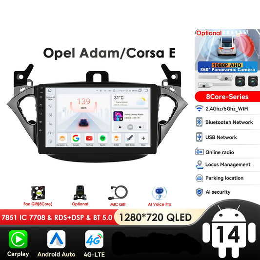 Opel Adam 2013 - 2016 Opel Corsa E Van 2015 - 2019 9" Android 14 Carplay Android auto wireless wifi bt gps 4g  AUTMA5KA