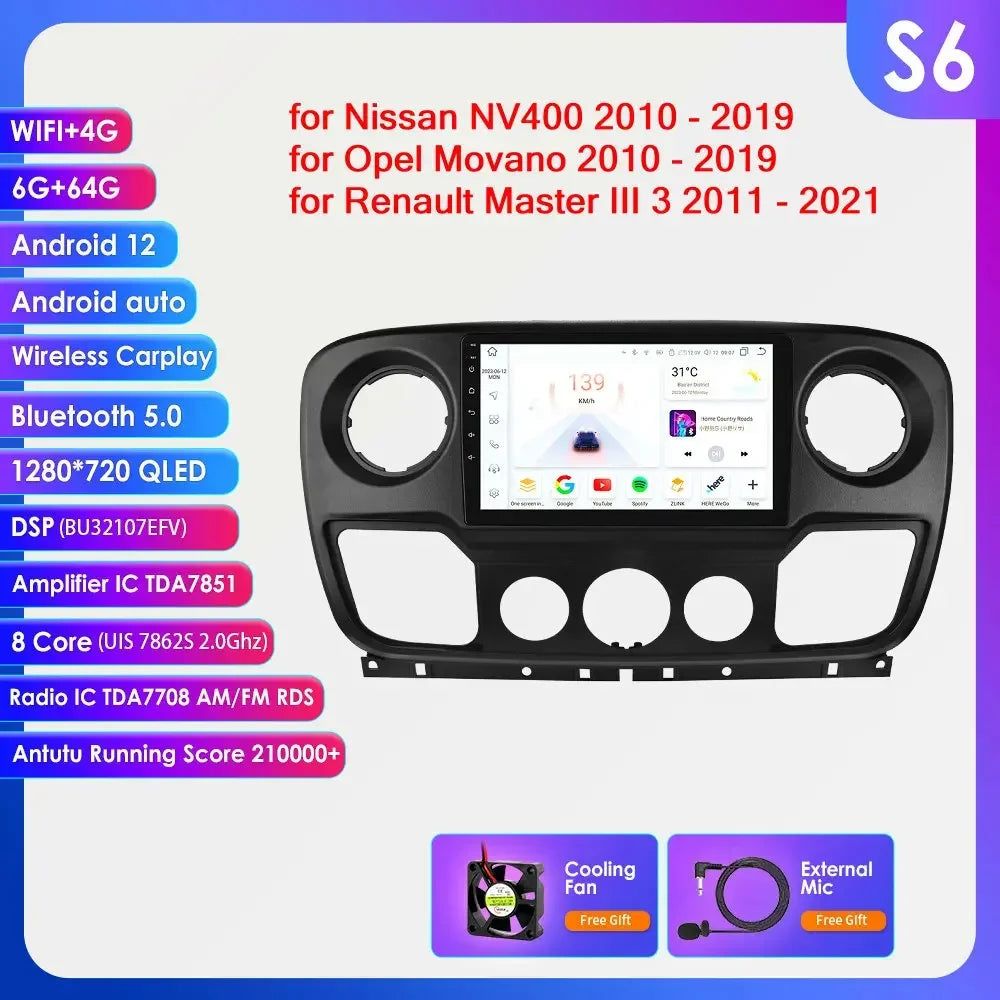 Nissan NV400 2010 -2019 10,1" / 10,33" Android 14 Carplay Android auto wireless wifi bt gps 4g AUTM1OGW