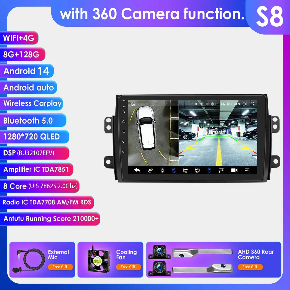 Suzuki SX4/Fiat 16 2005-2014 9" Android 14 Carplay Android auto wireless wifi bt gps 4g AUTMDSJD