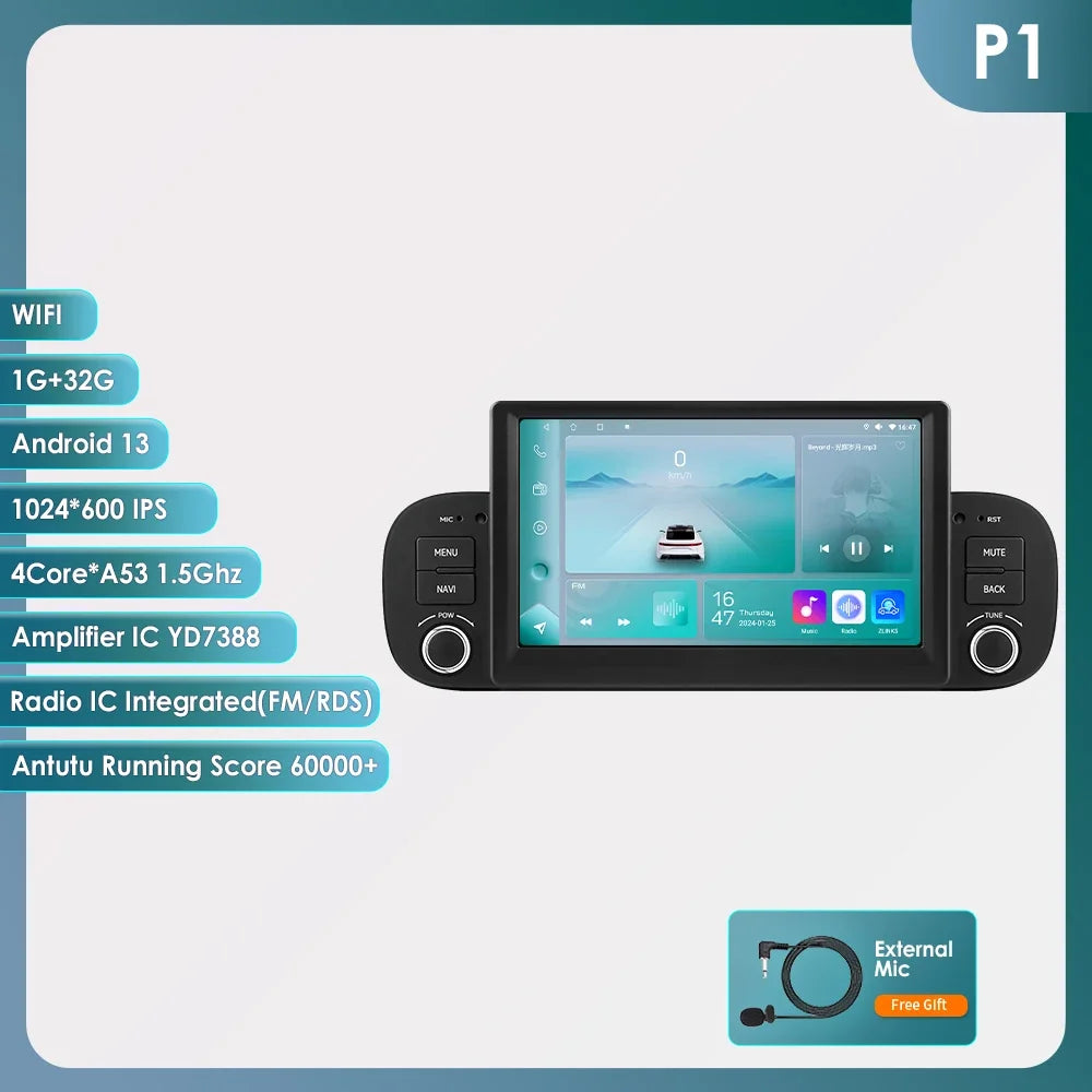 Fiat Panda 2013-2020 7"  Android 13 Carplay Android auto wireless WIFI GPS BT Radio RDS usb  AUTMFITPAD7