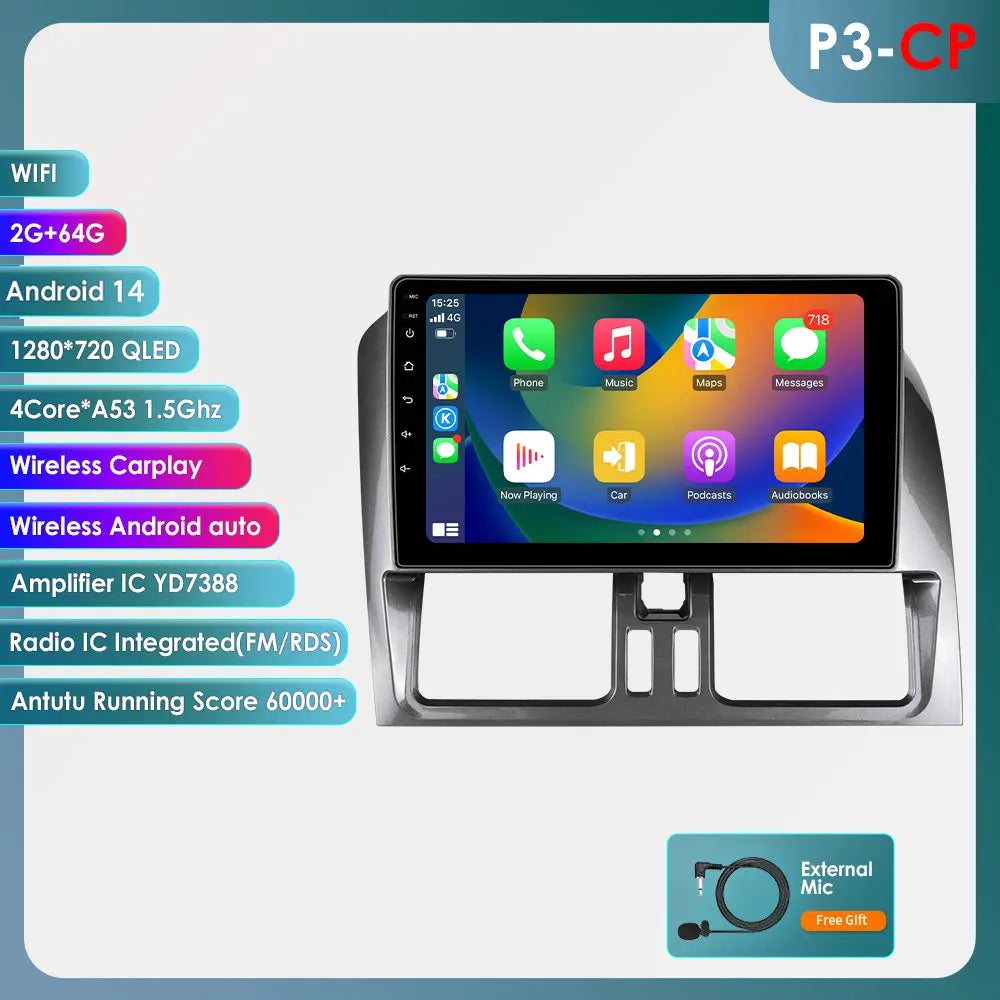 Volvo XC60 2008 - 2017 9" Android 14 Carplay Android auto wireless wifi bt gps 4g AUTMLM13