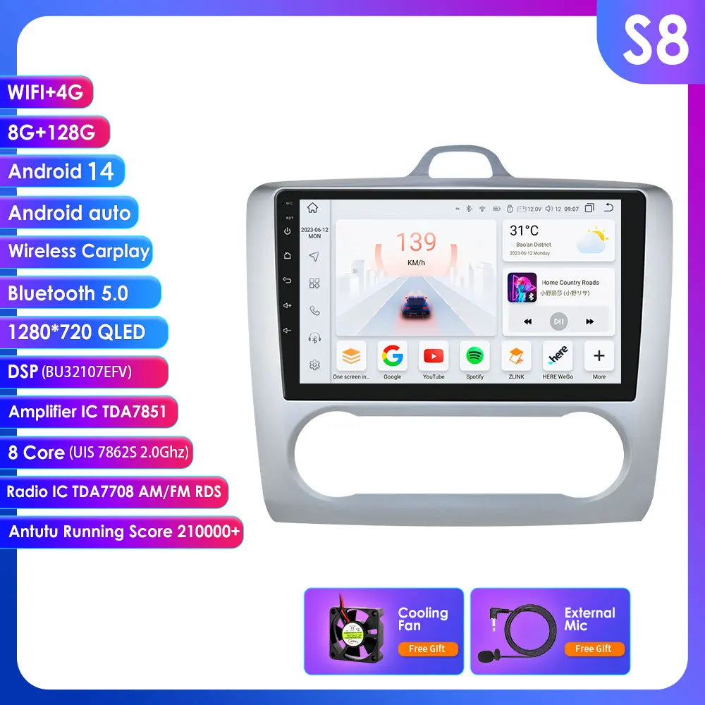 Ford Focus  2004-2011 9" / 10,33"  Android 14 Carplay Android auto wireless wifi bt gps 4g AUTMQRQU