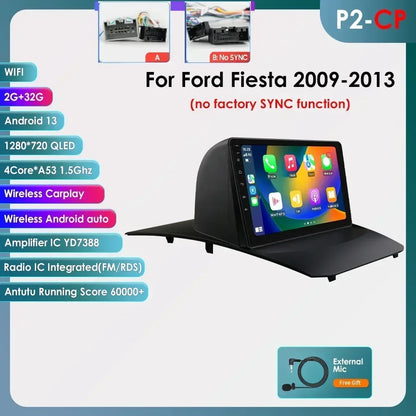 Ford Fiesta 2009-2017 9" Android 14 Carplay Android auto wireless wifi bt gps 4g  AUTMQZ61
