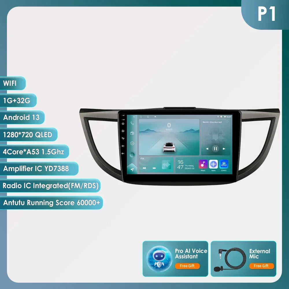 Honda CR-V 4th 2012-2016 9" Android 14 Carplay Android auto wireless wifi bt gps 4g AUTMVCRH4