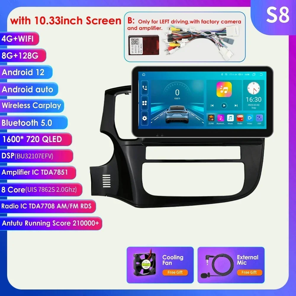 Mitsubishi Outlander 3 GF0W GG0W Xl 10,1" / 10,33" Android 14 Carplay Android auto wireless wifi bt gps 4g  AUTMQMHH