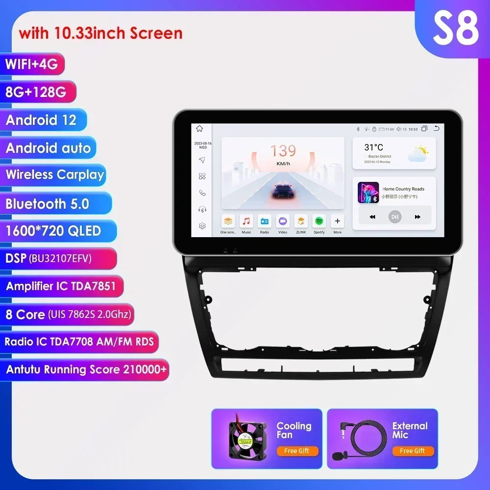 Skoda Octavia 2 A5 2008- 2013   10,1" / 10,33" Android 14 Carplay Android auto wireless wifi bt gps 4g  AUTM7NCO