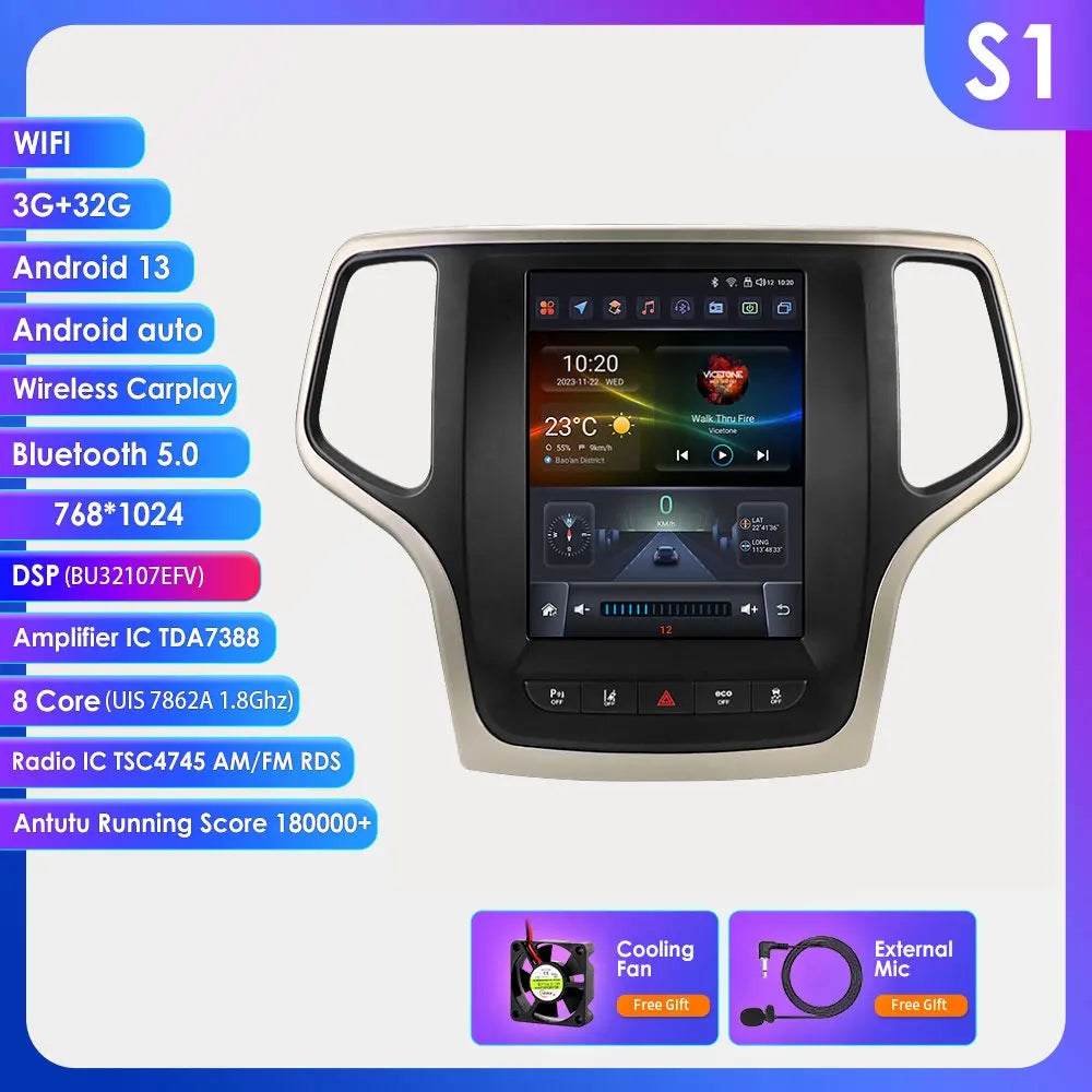 Jeep Grand Cherokee 2014-2022 9.7'' Android13 Carplay Android auto wireless  Radio RDS  WIFI BT GPS USB 4G AUTMJPGC2