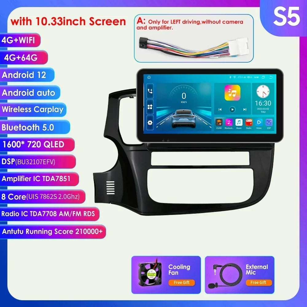 Mitsubishi Outlander 3 GF0W GG0W Xl 10,1" / 10,33" Android 14 Carplay Android auto wireless wifi bt gps 4g  AUTMQMHH