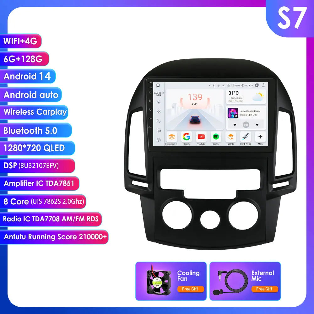 Hyundai I30 2006-2011  9" / 10,33" Android 14 Carplay Android auto wireless wifi bt gps 4g AUTMQS31