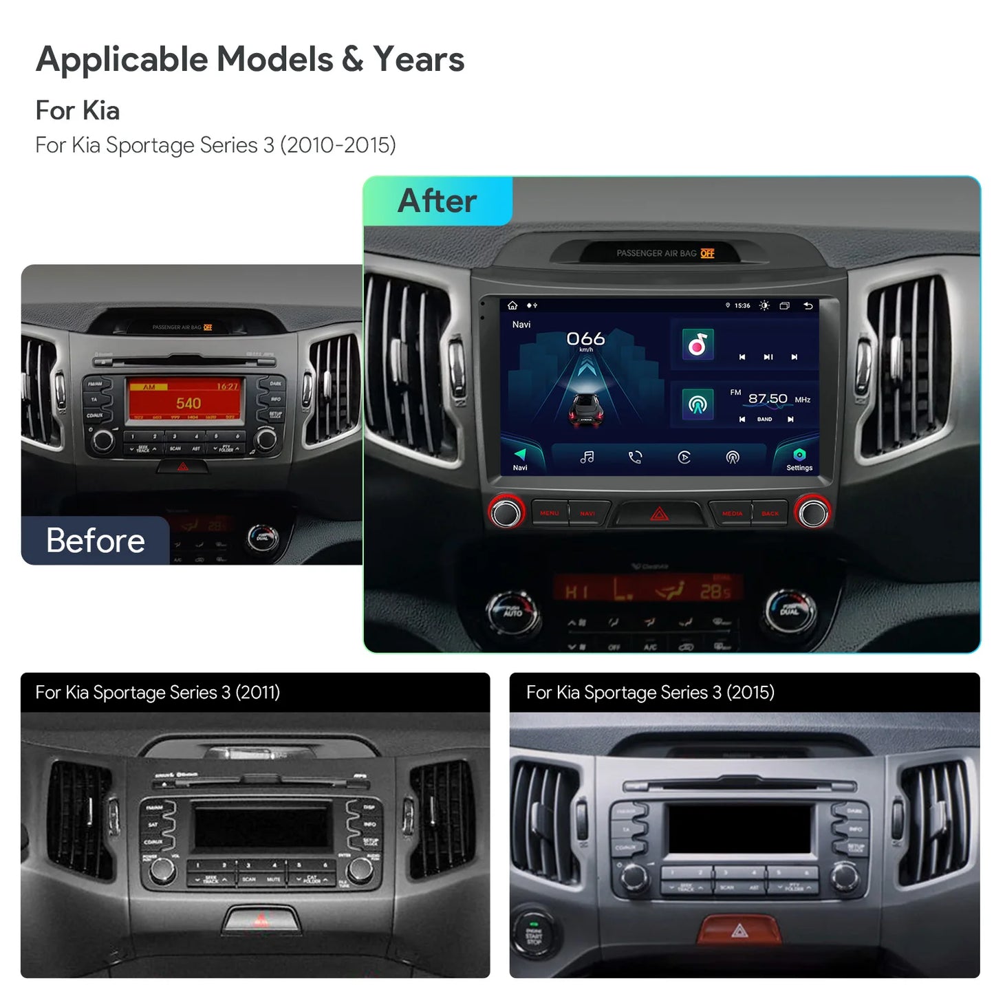 Kia Sportage Series 3 (2010-2015) carplay android auto per Android / iPhone | Octa Core | 4GB RAM / 64GB ROM | Global 4G LTE Solution | IAP92SPKS