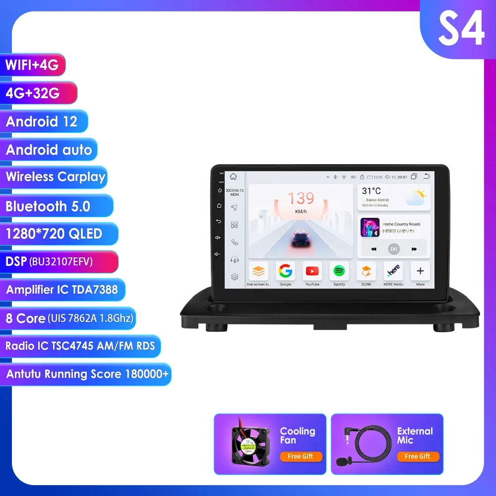 Volvo XC90 2004 - 2014 9" Android 14 Carplay Android auto wireless wifi bt gps 4g  AUTM3LED