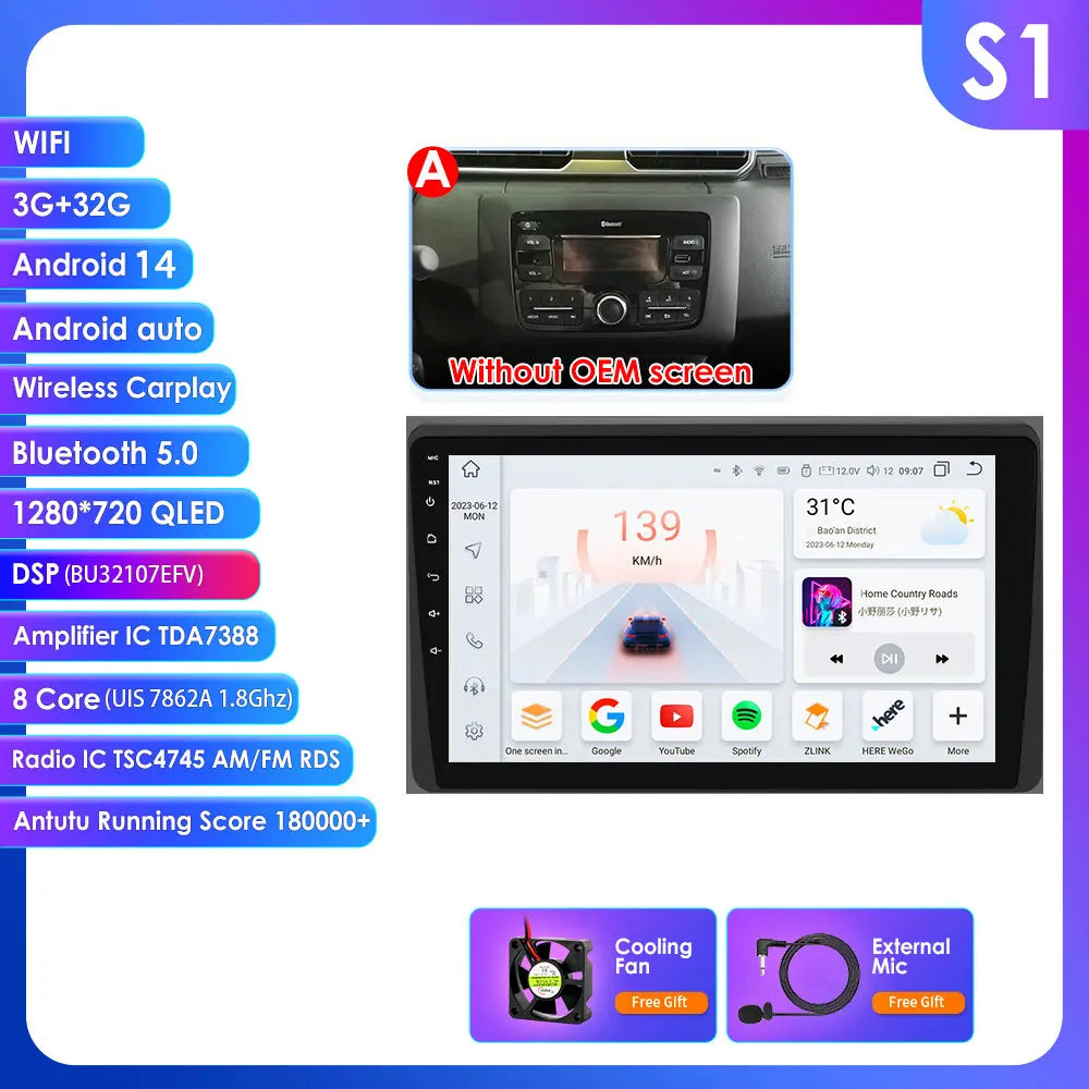 Renault Duster HM 2 Arkana 10,1" / 10,33" Android 14 Carplay Android auto wireless wifi bt gps 4g AUTMLWKH