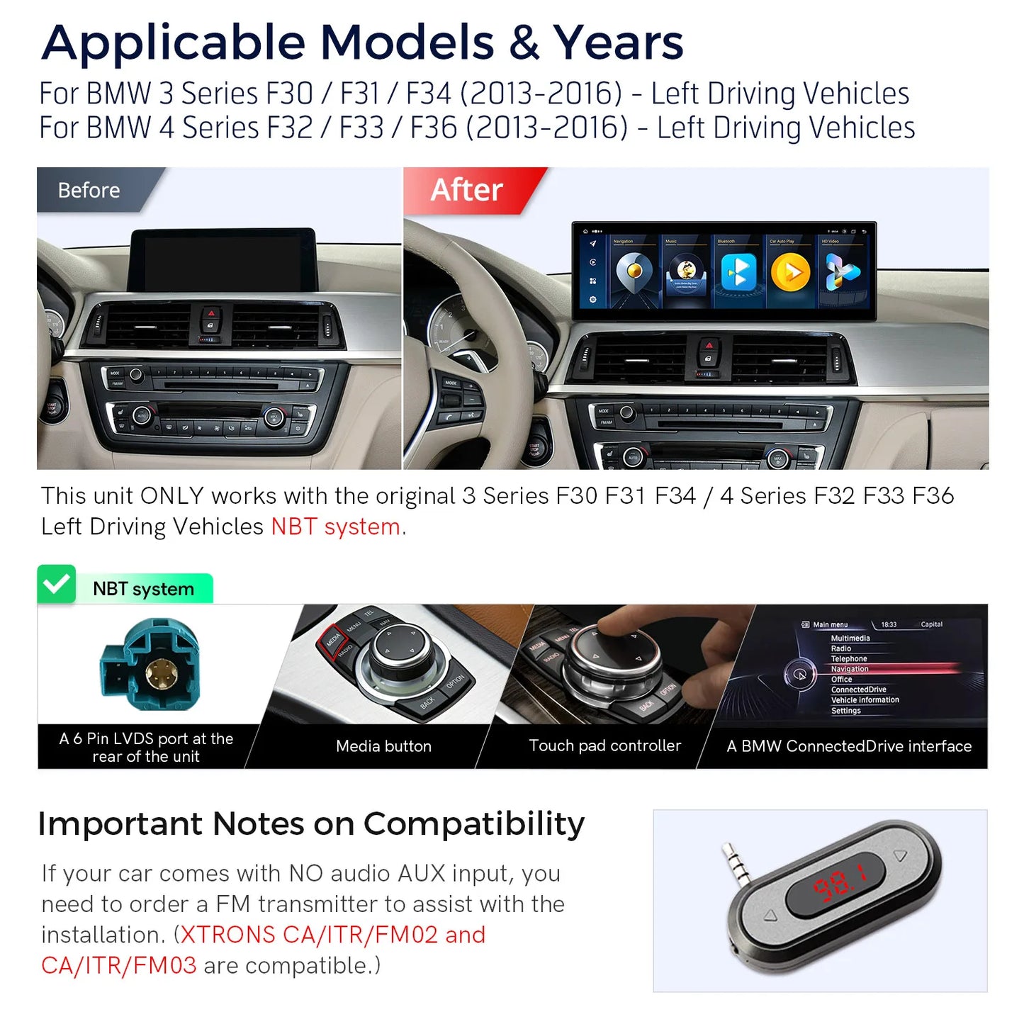 BMW 3 Series F30/31/34/35 NBT 14.9'' Android 13 8 Core 4+64GB Car Radio  4GLTE CarPlay Android Auto DSP  QLB42THNBL
