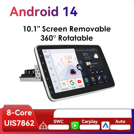 10.1"  1Din Universale Android 14  girevole a 360°  Carplay Android auto wireless  Radio RDS 4G DSP GPS Nav BT AUTMUNI10