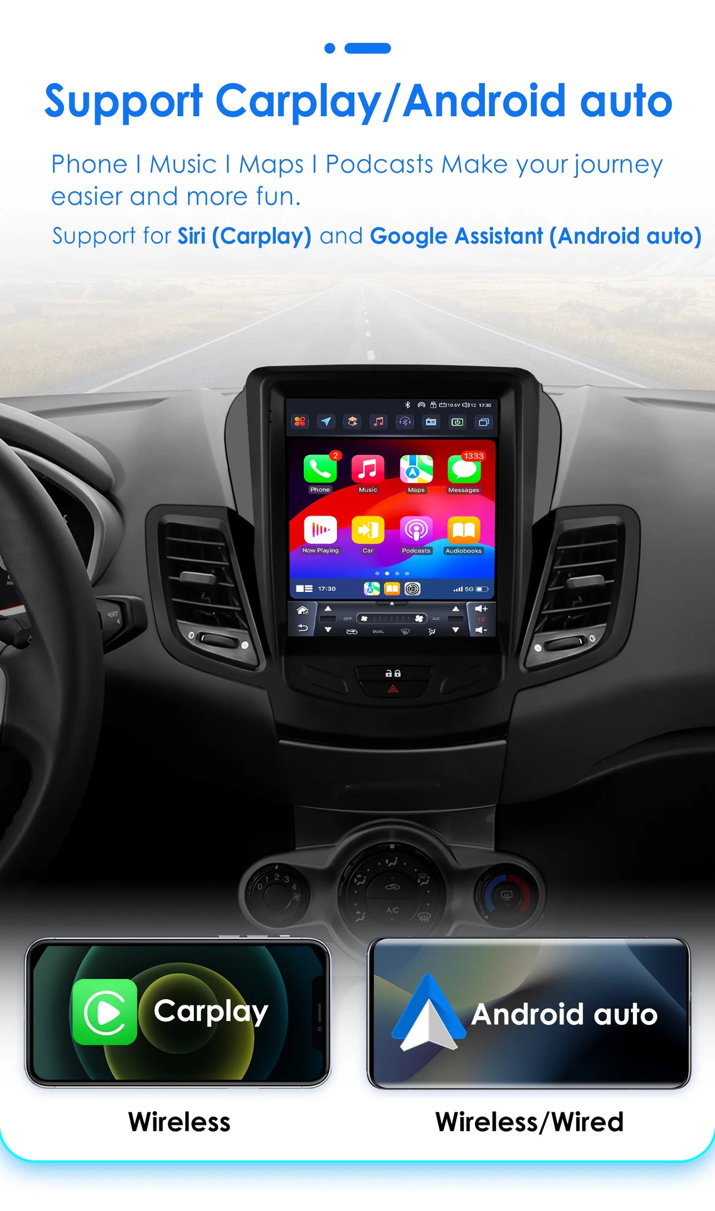 Ford Fiesta 2009--2017 9.7" Tesla style  Android 13 radio rds dsp Carplay Android auto GPS navi 4G AUTMFSTTY