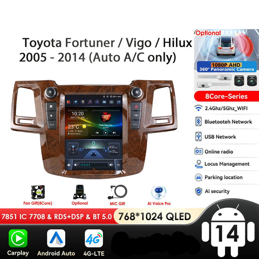 Toyota Fortuner Vigo Hilux 2005-2014 9,7" Android 14 Carplay Android auto wireless wifi bt gps 4g AUTMS2IR