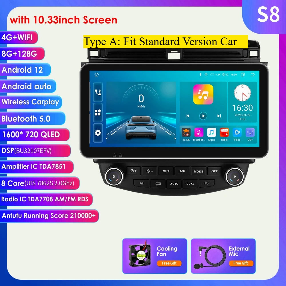 Honda Accord 7 2003 - 2007 9" Android 14 Carplay Android auto wireless wifi bt gps 4g AUTMDROH