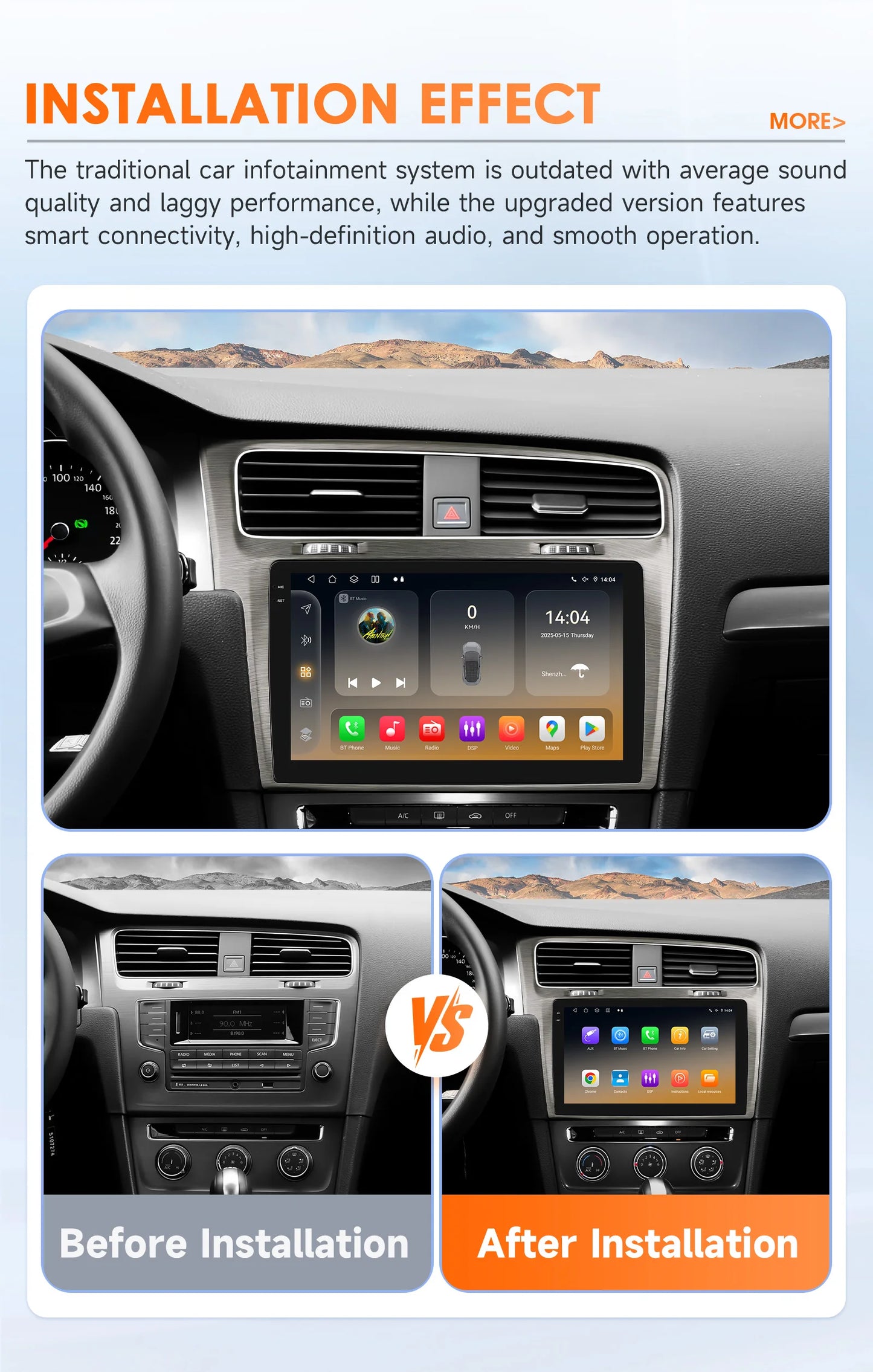 Volkswagen VW Golf 7 2013-2017 10,1"" Android 14 Carplay Android auto wireless wifi bt gps 4g  AUTMKDPF