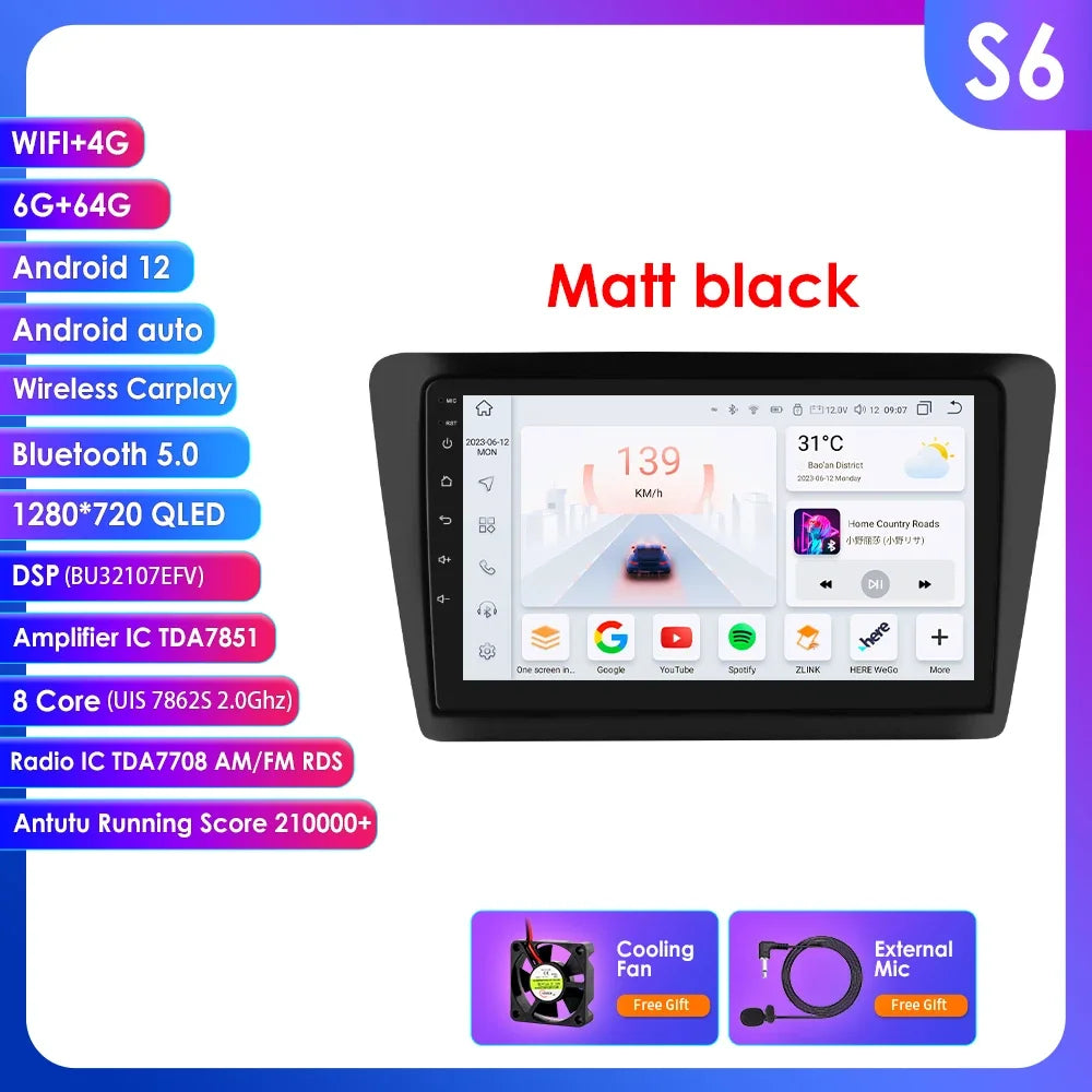 Skoda Rapid Seat Toledo 2013-2019 9" Android 14 Carplay Android auto wireless wifi bt gps 4g  AUTM0KRI