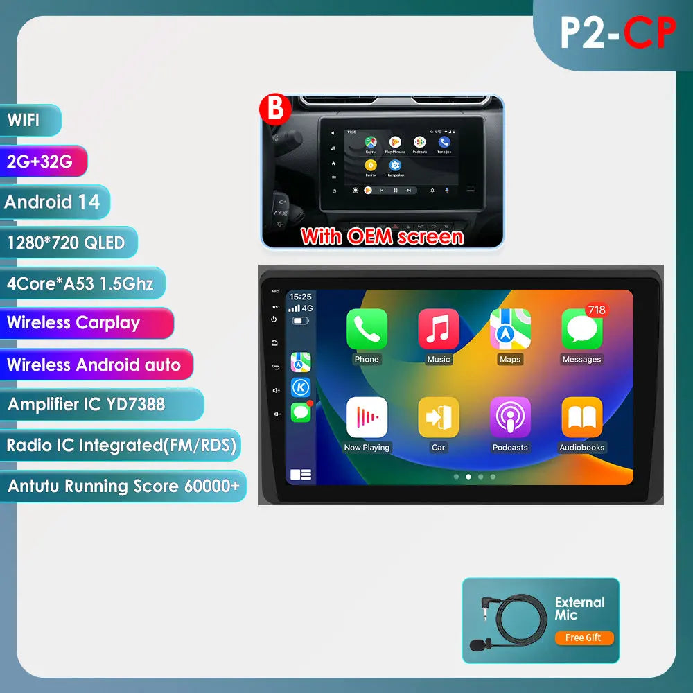 Renault Duster HM 2 Arkana 10,1" / 10,33" Android 14 Carplay Android auto wireless wifi bt gps 4g AUTMLWKH