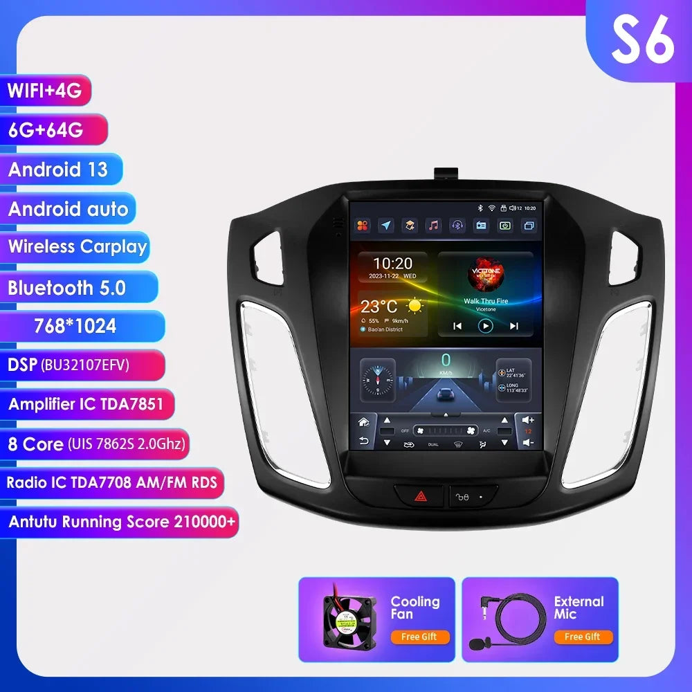 Ford Focus 3 MK3 2011-2019  Tesla Style 9,7" Android 14 Carplay Android auto wireless wifi bt gps 4g  AUTMWCH0