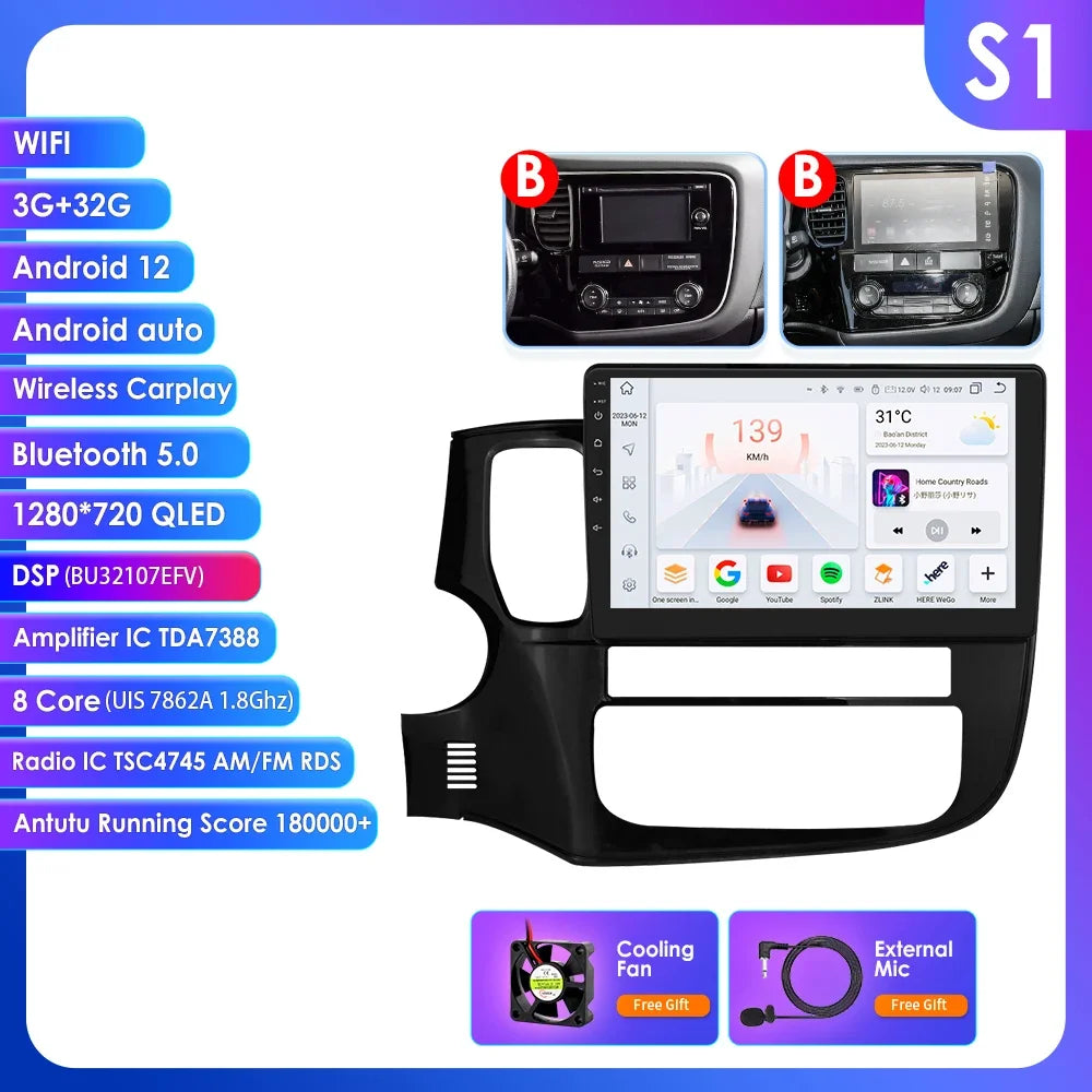 Mitsubishi Outlander 3 GF0W GG0W Xl 10,1" / 10,33" Android 14 Carplay Android auto wireless wifi bt gps 4g  AUTMQMHH