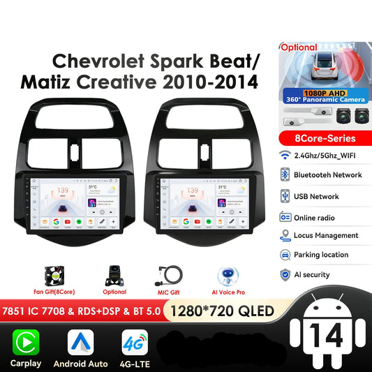 Chevrolet Spark Beat Matiz Creative 2010-2014 9" Android 14 Carplay Android auto wireless wifi bt gps 4g  AUTMTPT1