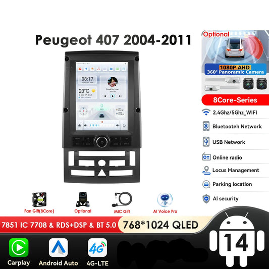 Peugeot 407 SW 2004 - 2011 9,7" Android 14 Carplay Android auto wireless wifi bt gps 4g AUTMQDUN