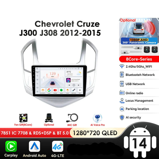 Chevrolet Cruze J300 J308 2012-2015 9" Android 14 Carplay Android auto wireless wifi bt gps 4g  AUTMSCX3
