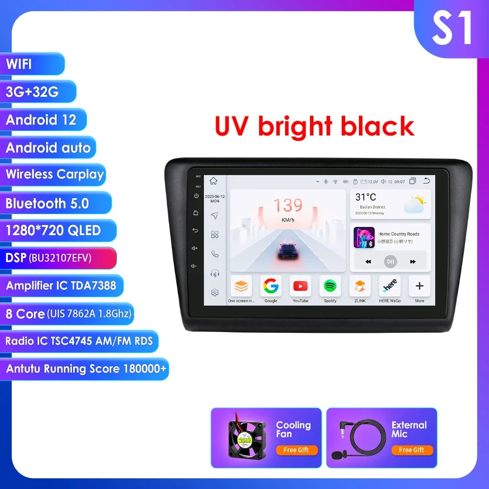 Skoda Rapid Seat Toledo 2013-2019 9" Android 14 Carplay Android auto wireless wifi bt gps 4g  AUTM0KRI