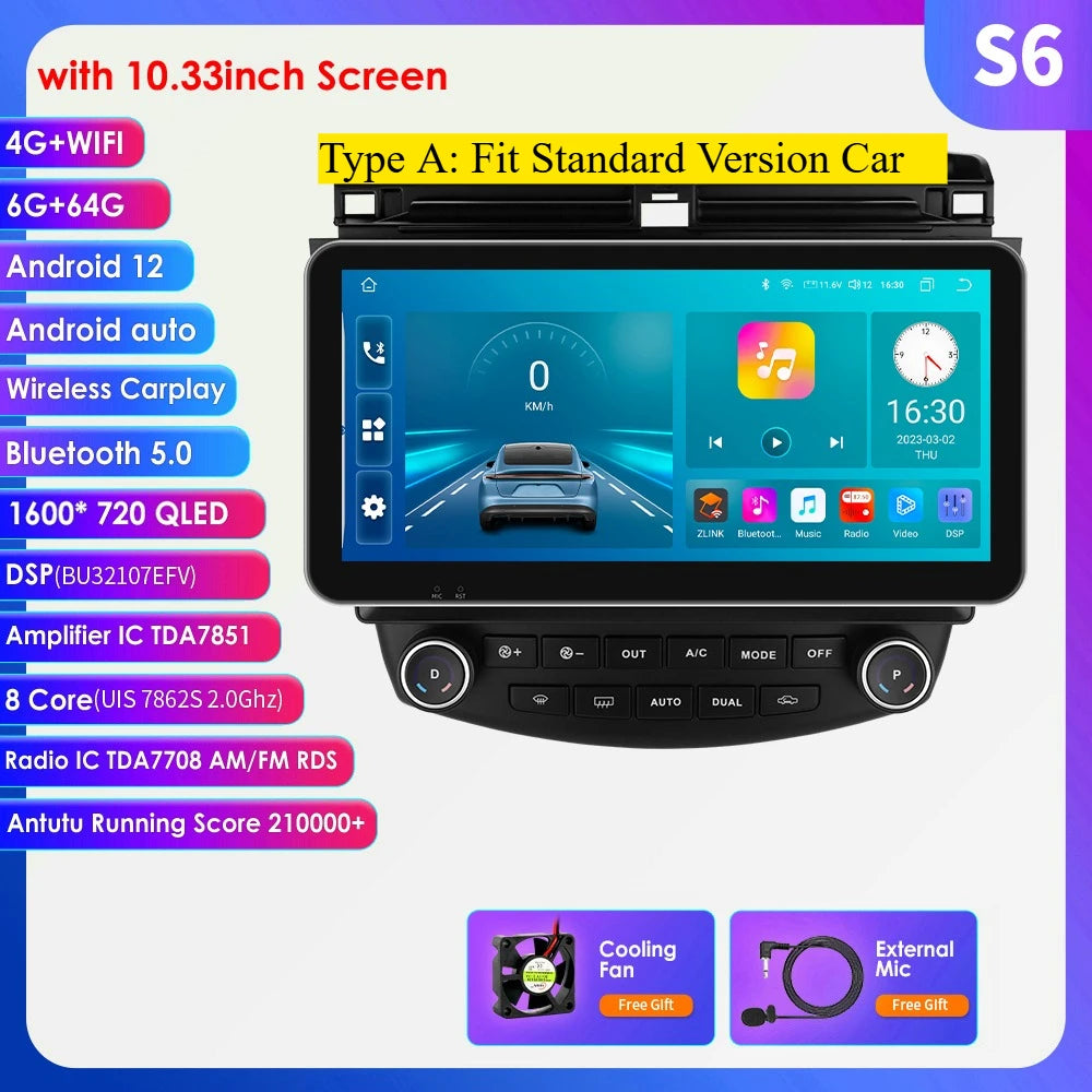 Honda Accord 7 2003 - 2007 9" Android 14 Carplay Android auto wireless wifi bt gps 4g AUTMDROH
