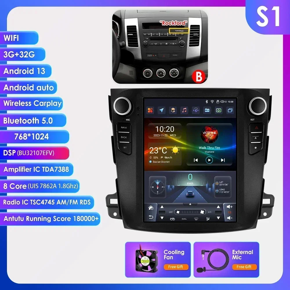 Mitsubishi Outlander Xl 2 2008-2013 9,7" Android 14 Carplay Android auto wireless wifi bt gps 4g AUTMXLOMX