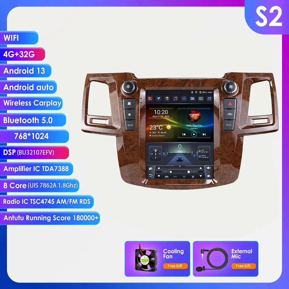 Toyota Fortuner Vigo Hilux 2005-2014 9,7" Android 14 Carplay Android auto wireless wifi bt gps 4g AUTMS2IR