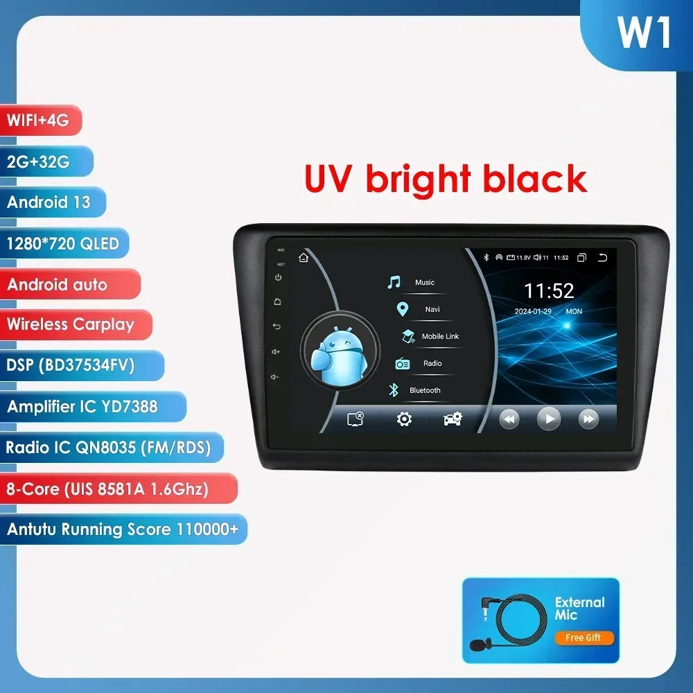 Skoda Rapid Seat Toledo 2013-2019 9" Android 14 Carplay Android auto wireless wifi bt gps 4g  AUTM0KRI