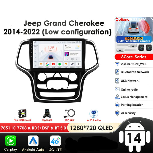 Jeep Grand Cherokee WK2 2014-2022 9" Android 14 Carplay Android auto wireless wifi bt gps 4g   AUTMFH0Y