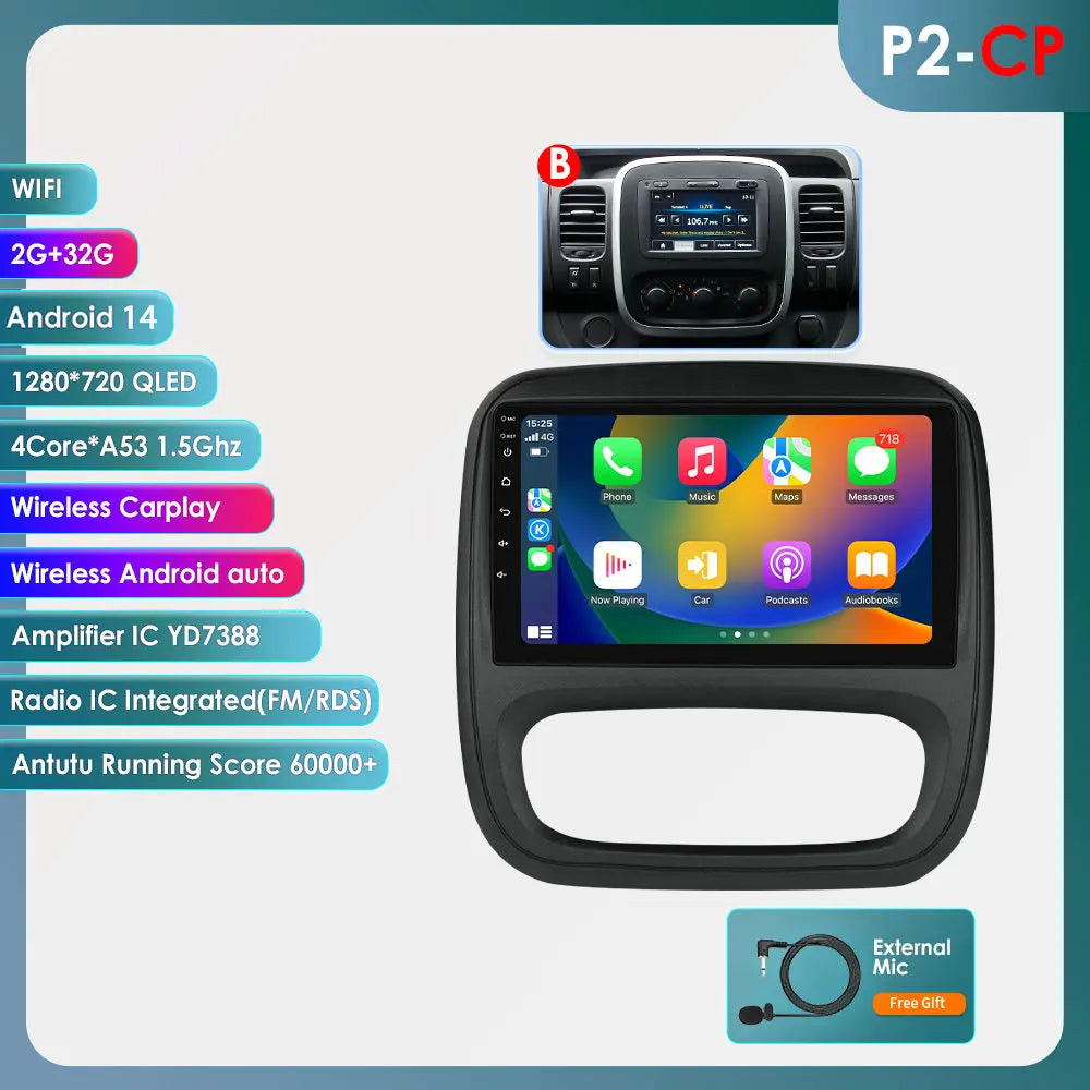 Renault Trafic 3 / Opel Vivaro B 2014-2021 9" 10.33''  9" Android 14 Carplay Android auto wireless wifi bt gps 4g AUTMUYH9