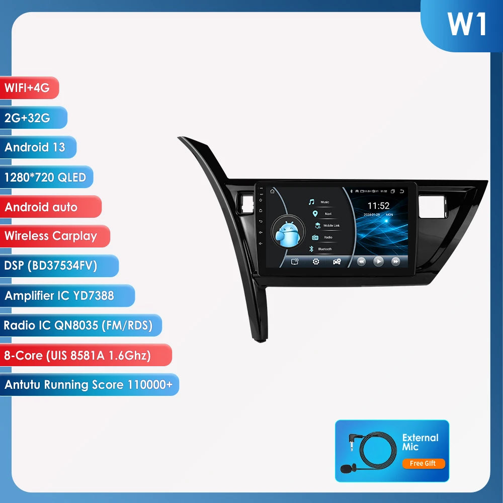 Toyota Auris Corolla 2013-2016 9" Android 14 Carplay Android auto wireless wifi bt gps 4g AUTMRSRTD