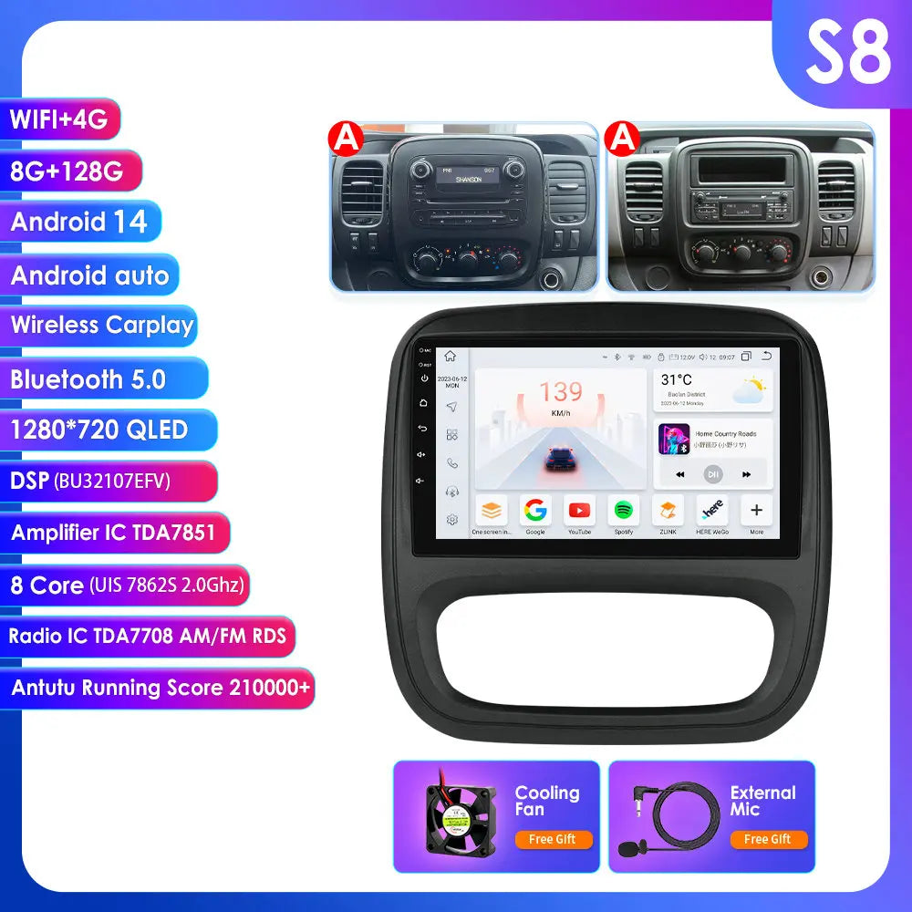 Renault Trafic 3 / Opel Vivaro B 2014-2021 9" 10.33''  9" Android 14 Carplay Android auto wireless wifi bt gps 4g AUTMUYH9