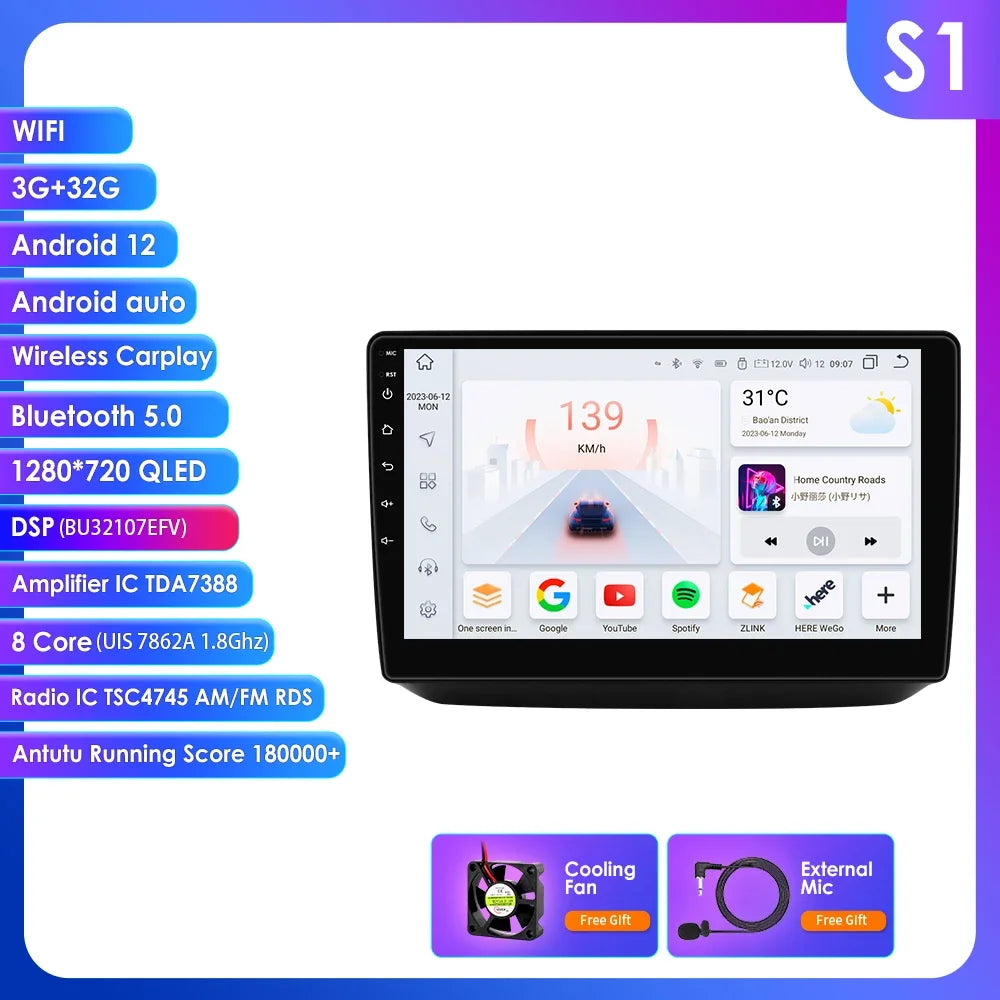 Skoda Fabia 2 2007 - 2014 10,1" Android 14 Carplay Android auto wireless wifi bt gps 4g  AUTMQ1FL